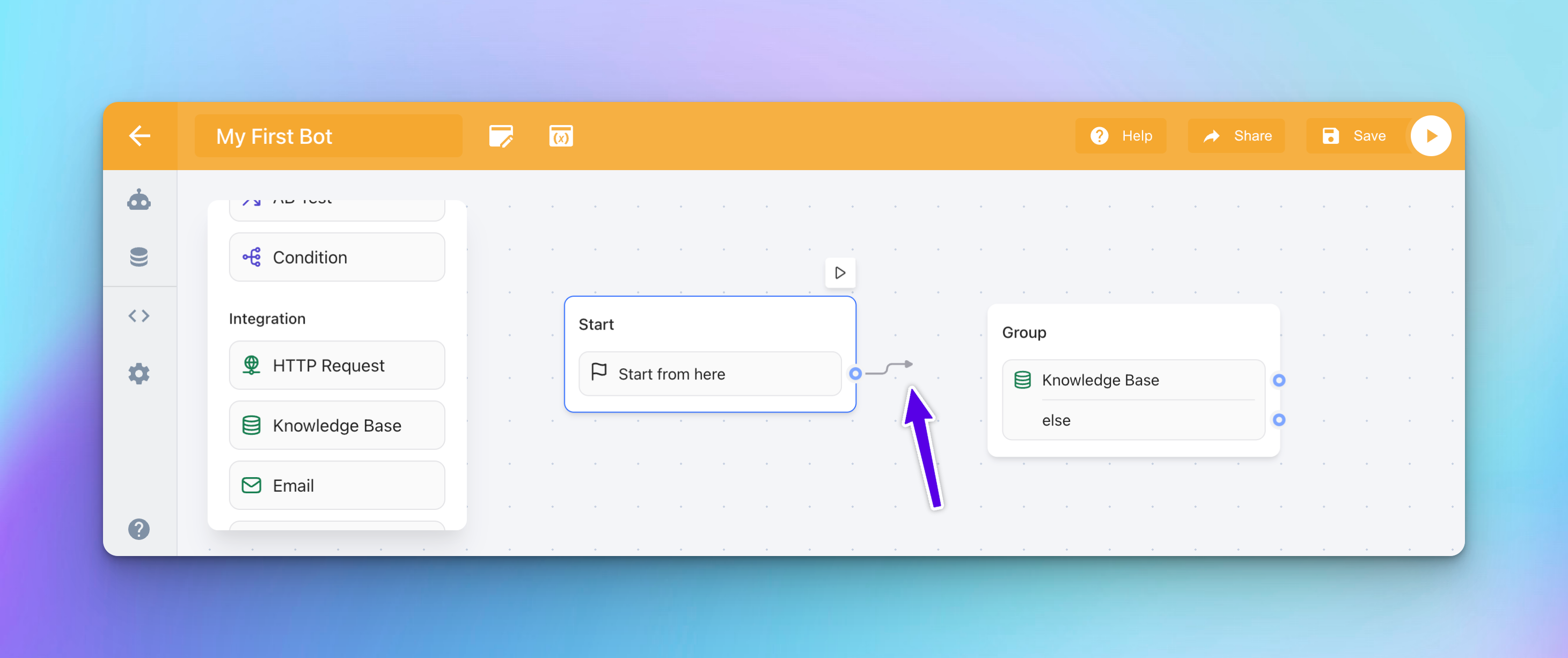 Connect nodes in bot flow